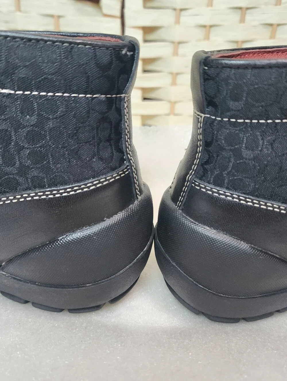 Coach Dyanne Black Oiled Leather Jacquard Logo Lace-up Booties Size 7.5 P488